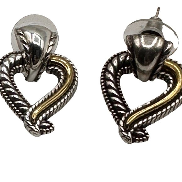 Signed Brighton Callie Earrings Gold Silver Plate Heart Post Retired Dangle - Picture 1 of 8